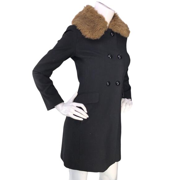 Banana Republic Coat Womens Petite XS Black Faux Fur Collar Double-Breasted - Picture 10 of 16